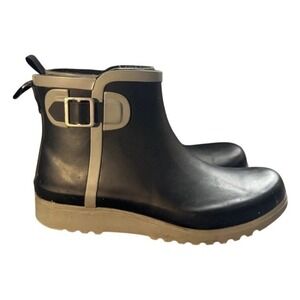 Chooka Montlake Buckle Bootie Black Grey Rubber Rain Boots Womens 8 Waterproof